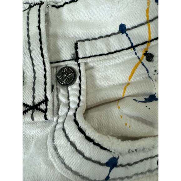 Rock Revival Jean Shorts "Rodd" White Splash Leather Inserts Shorts 40 90’s - Picture 12 of 12